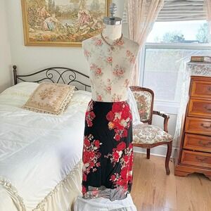 floral midi skirt  Y2K mine black floral midi skirt size 2XL